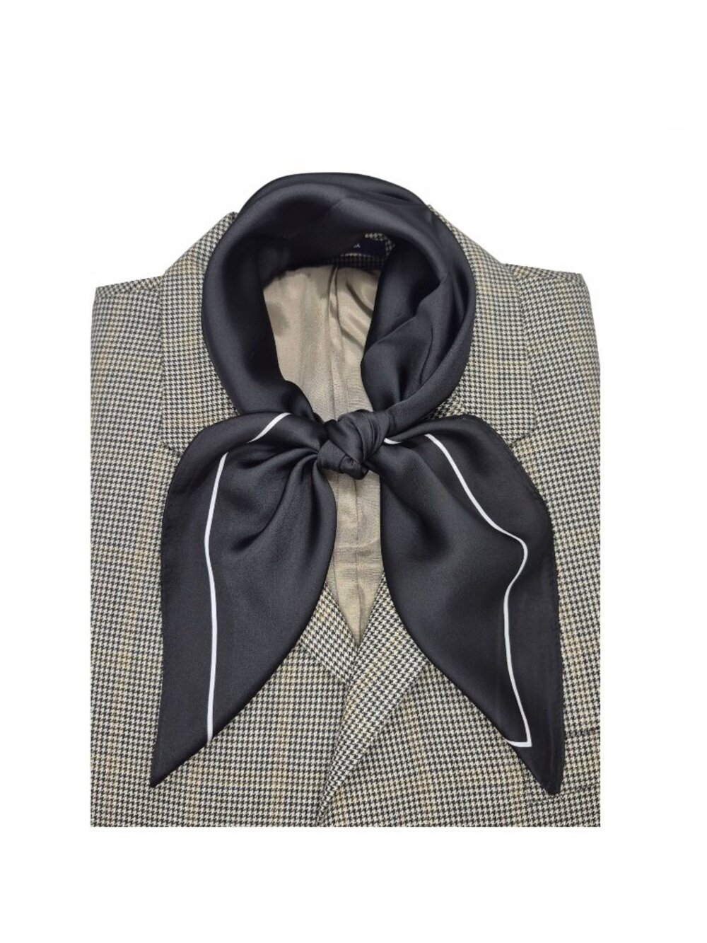✨Elegant Bandana Square Silky Scarf BLACK White border Soft Wrap Versatile Shawl